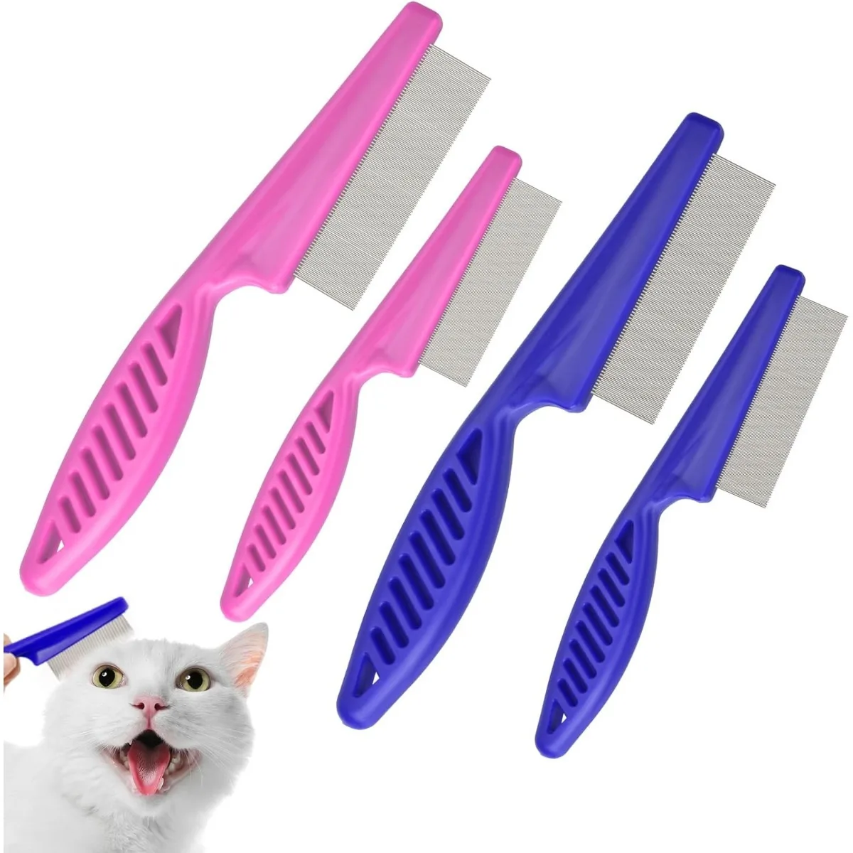 

Flea Comb for Cats with Handle, 1 Pc Flea Brush Tear Stain Comb Grooming Face and Matted Hair Paws Pet Lice Comb for Small, Medium & Large Cat Dog Kitten Rabbit