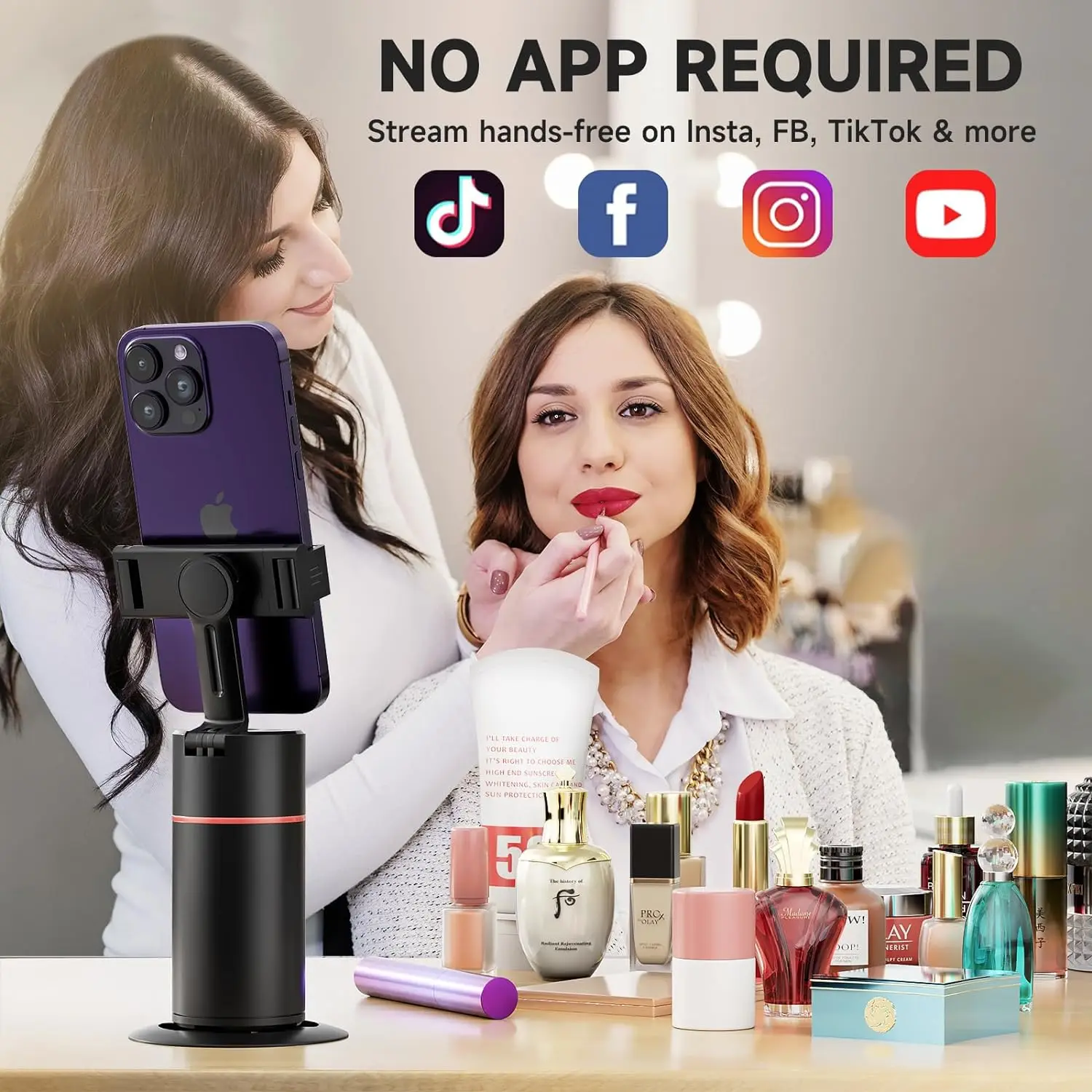 Desktop Auto Face Tracking Phone Holder for Mobile, 360°Rotation Foldable Tripod Stand Gimbals Stabilizer for Phone Live Video