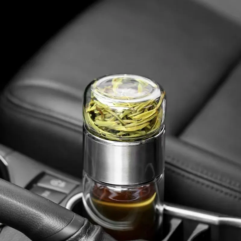 كوب زجاجي جديد لفصل الشاي بطبقة مزدوجة كوب ماء عازل للأعمال المكتبية مع كوب شاي مرشح هدية محمول ومتين