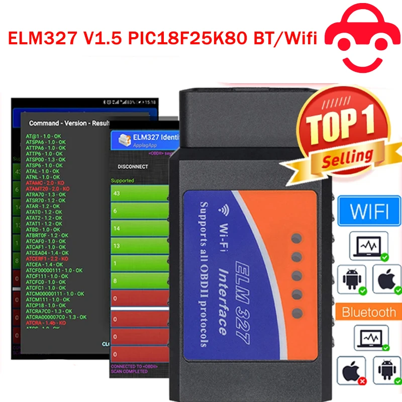 

ELM327 V1.5 OBD2 Scanner PIC18F25K80 BT/Wifi ELM 327 OBD Car Diagnostic Tool For Android /IOS PK Vgate Icar2 icarpro Code Reader