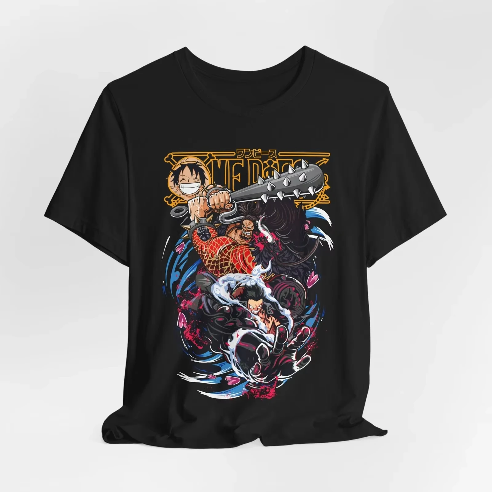 One Piece Red Hair Shanks Ink Sketch T-shirt Men Anime Print Casual Cotton Short Sleeve Street Fashion Oversized Graphic Tees