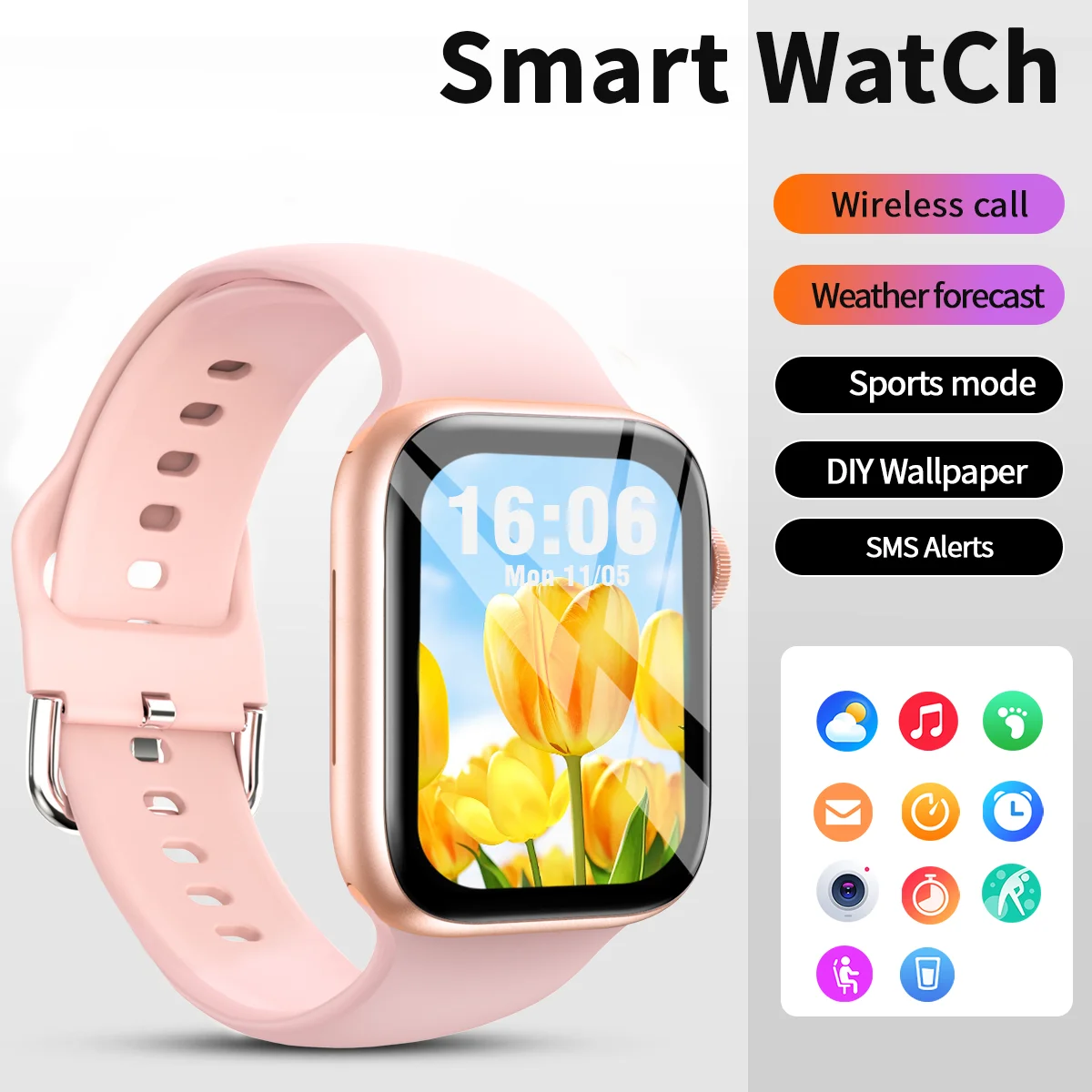 

Smart Watch with 1.68-Inch HD Display – Wireless Calling/Dialing, Alarm/Message Notifications, Fitness Tracking, Music Control.