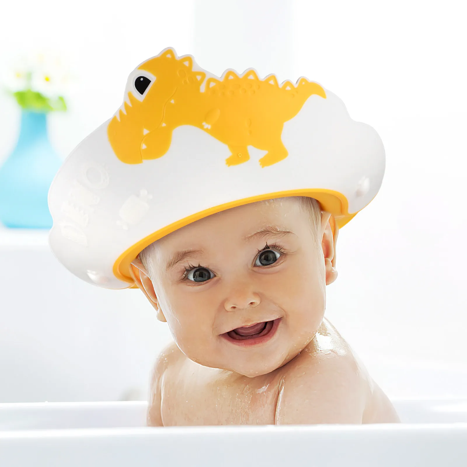4Pcs Baby Shower Caps Adjustable Dinosaur Hair Washing Hats Bath Time Shampoo Shield for Kids Toddlers Hair Washing Guard