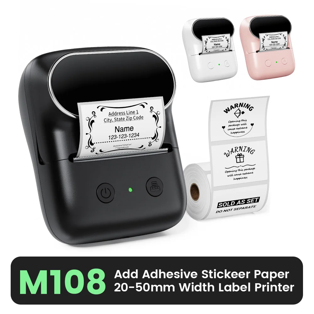 M108 Wireless Bluetooth Label Printer,Thermal Label Maker Machine with 200+Templates & Fonts,Portable Sticker Printer