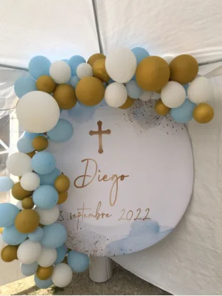 Avezano Round Elastic Background God Bless cerimonia di prima comunione Golden neonato Kids Decor sfondo Photo Studio Photozone