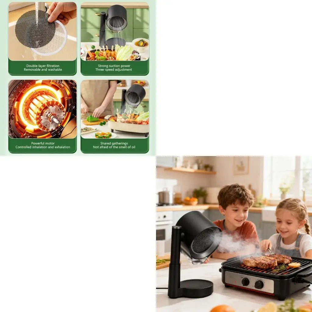 Rechargeable Strong Suction Cooker Hood 220V Compact Adjustable Exhaust Fan Low Noise Cooker Hood Enduring