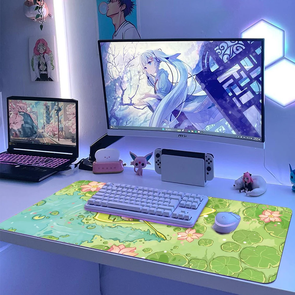 Kawaii Mousepad Green Mouse Pad Large Cute Bunny Desk Accessories Deskmat Office Computer Mat 80x30 Carpet Diy Custom Gamer Rug