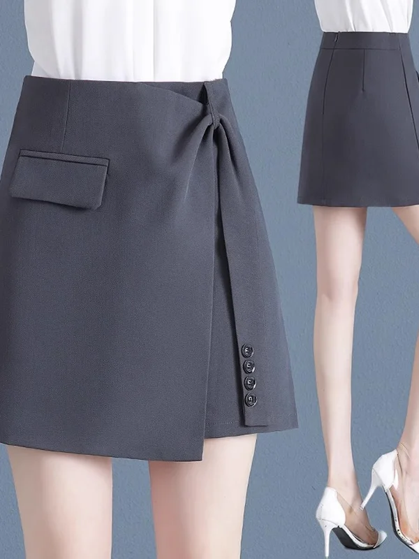 Asymmetric High Waist  Skirt for Women Professional Commute Style A-Line Short Skirt Slimming Effect Summer New Arrival