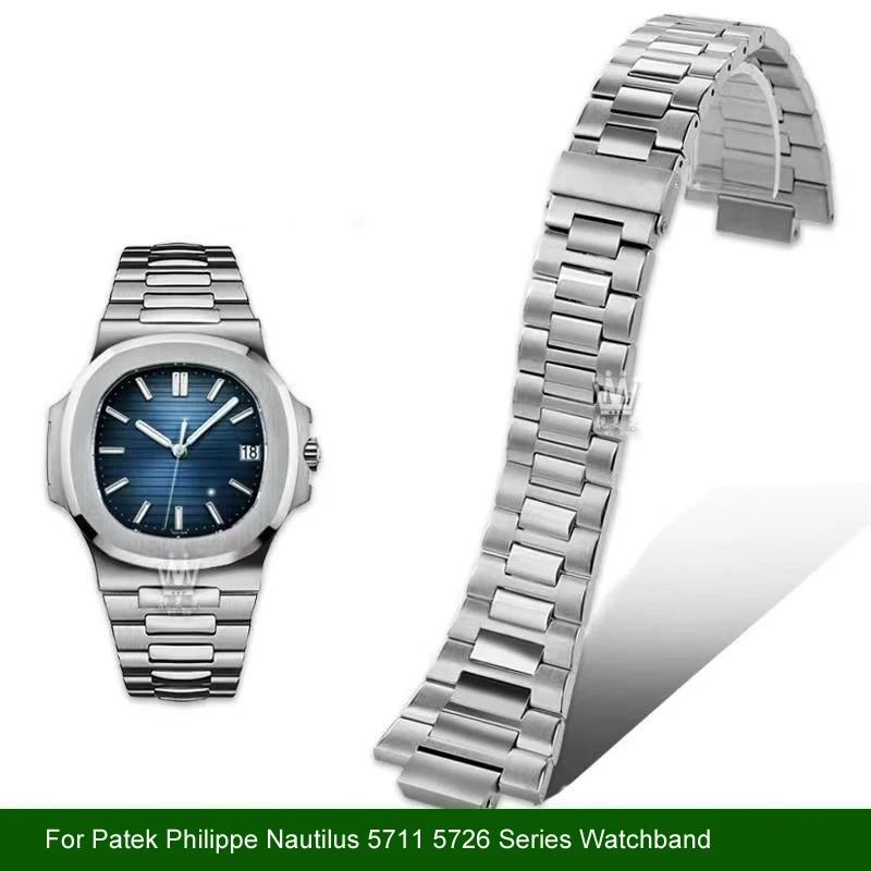 Stainless Steel Watch Strap Bracelet Metal With Folding Clasp For Patek Philippe Nautilus 5711 5726 Series Watchband 25-13mm