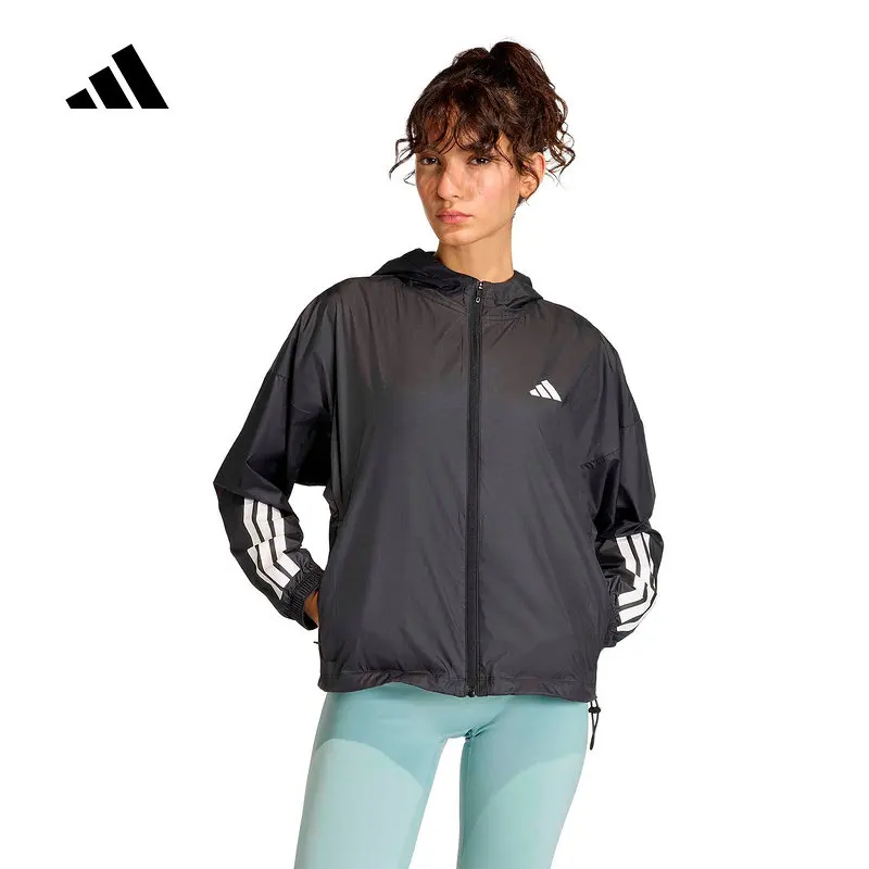 

Adidas Womens Woven Hooded Jacket JX1872 Black Clima365 Windbreaker