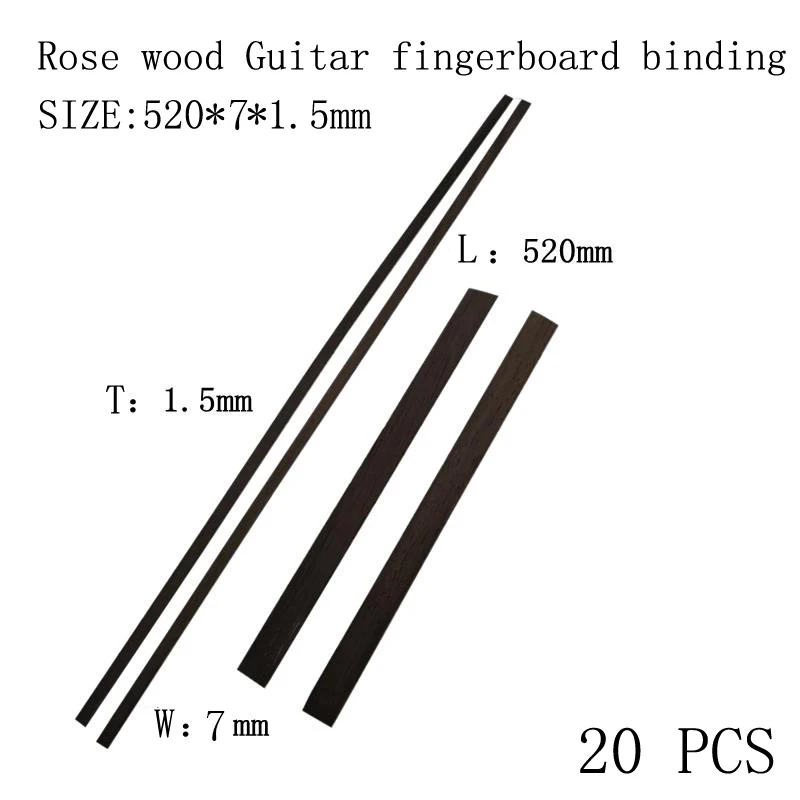 20 pcs 520*7*1.5mm Guitar binding Fingerboard edge banding various solid wood materials for making guitar