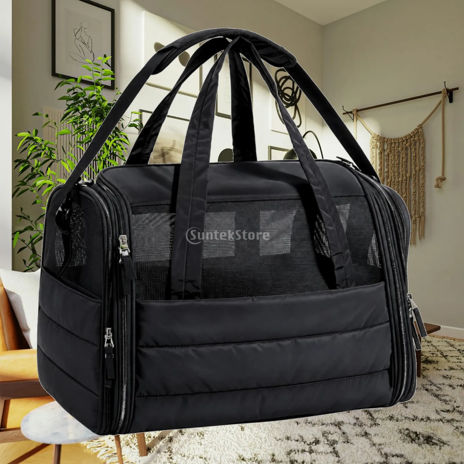 Airline Pet Carrier Bag for Cat Small Puppy Travel Carrier with Mesh Panels and Comfortable Shoulder Strap
