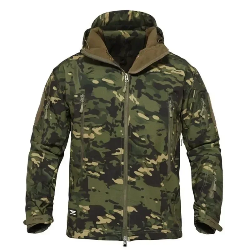 Maschio impermeabile in pile esercito tattico con cappuccio uniforme caldo abbigliamento militare da uomo giacche Softshell cappotto mimetico giacche a vento