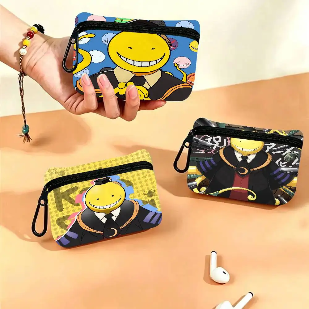 A-Assassination Classroom Anime Mini Hanging Oxford Cloth Coin Bag Durable Zipper Key Card Pouch With Carabiner
