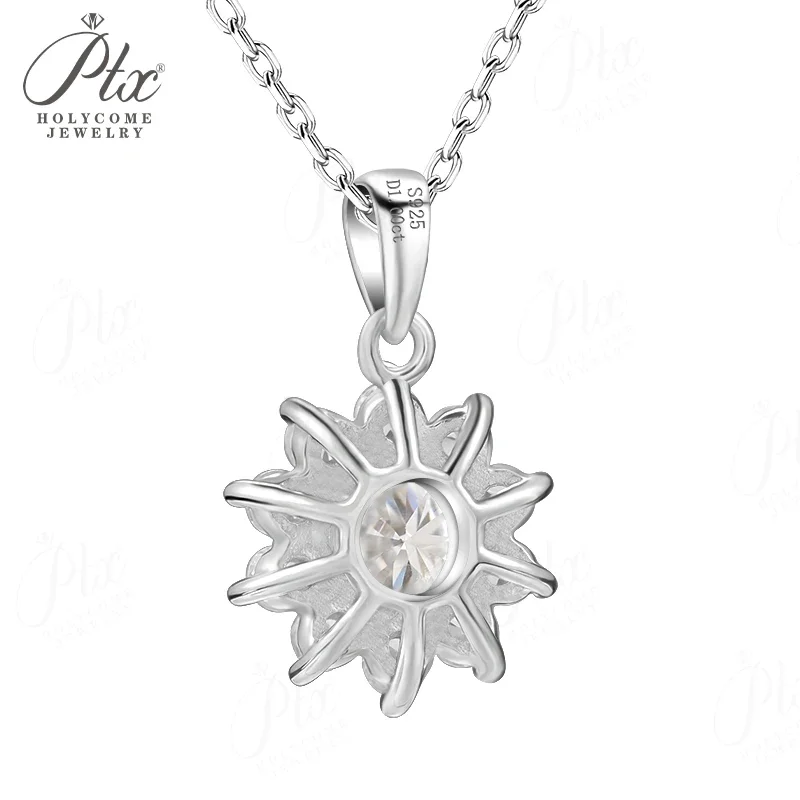 � ​ Sonnenblumen-Ohrstecker, Anhänger-Halskette, Moissanit-Schmuckset, stapelbar, S925 Sterling Silber, mehrfarbig, hypoallergene Charms – Detail 5