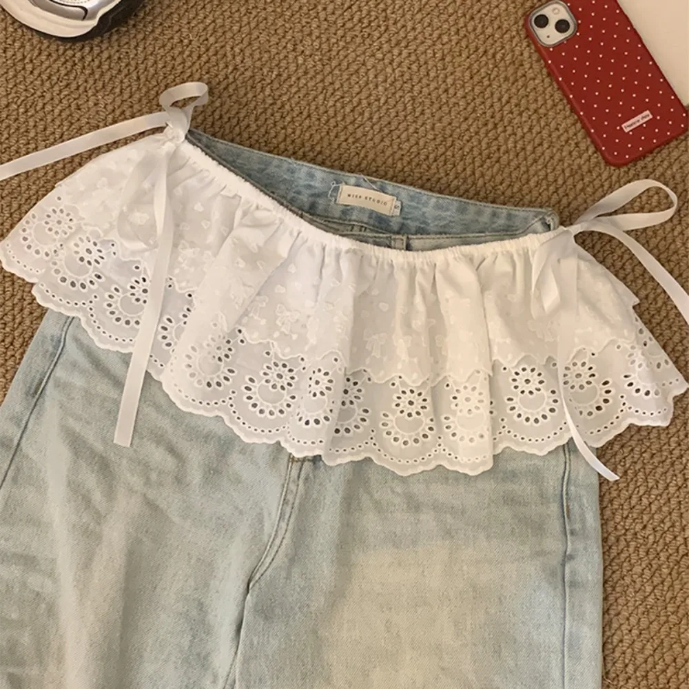 

Sweet Balletcore Lace Mini Skirts Korean Style White Ruffle Short Skirts High Waist Stacked Butt Curtain Girl