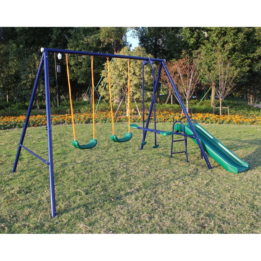 A-Frame Metal Swing Set w/ Slide (Blue, Green, Orange)