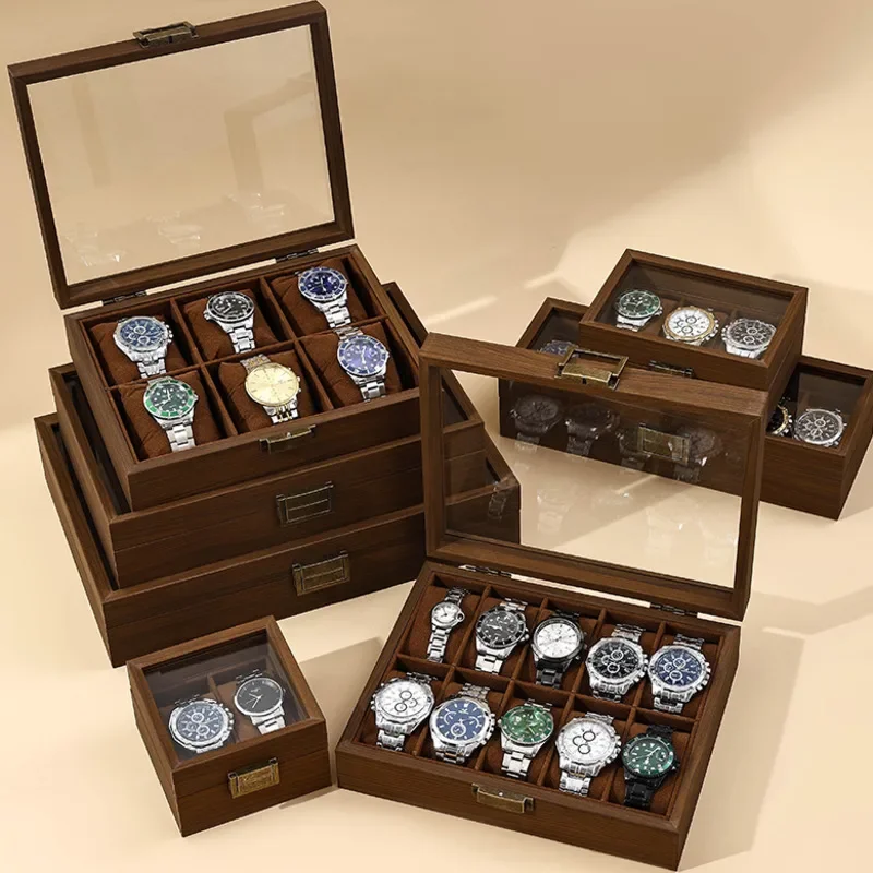 

Black Walnut Wood Grain Watch Storage Box, Mechanical Watch, Household, Simple, High-end, Bracelet, Collection Glass