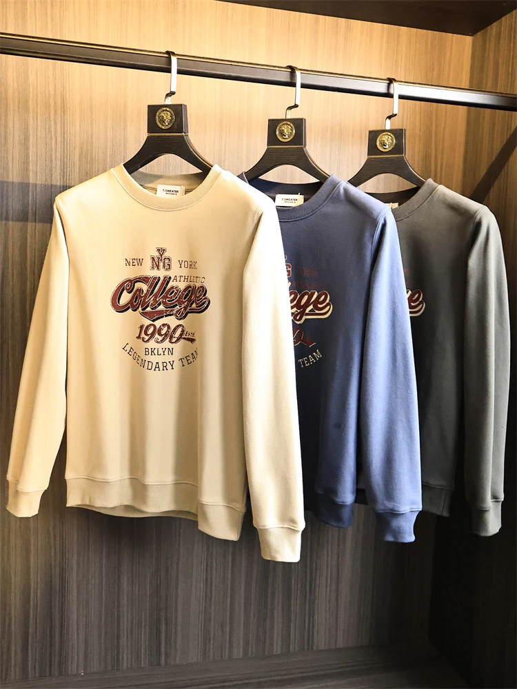 

Retro American Print Men's Fleece Long Sleeve Sweatshirt round Neck Brushed Cotton Casual Fashion Autumn Warm Comfortable Str...