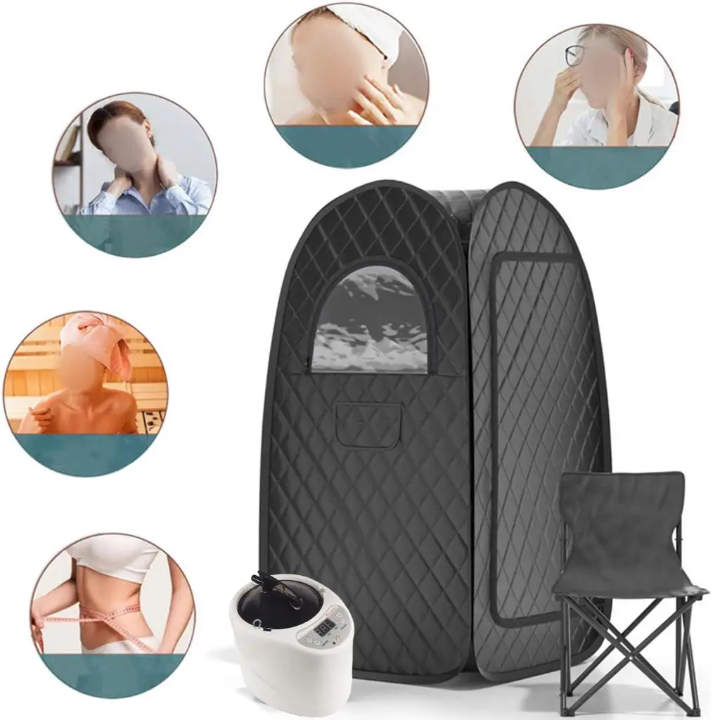 Portable Full Body Steam Sauna Tent w/Foldable Chair & Remote, Adjustable Temp & Timer, Household Indoor SPA Relax Equipment