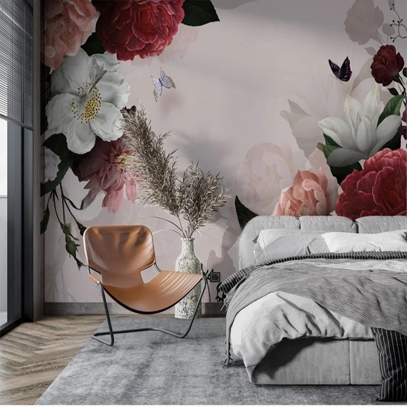 Custom Wall Mural Hand-painted Floral Wallpaper Fashion Retro Simple American Style TV Background Home Decor Wall Art Print