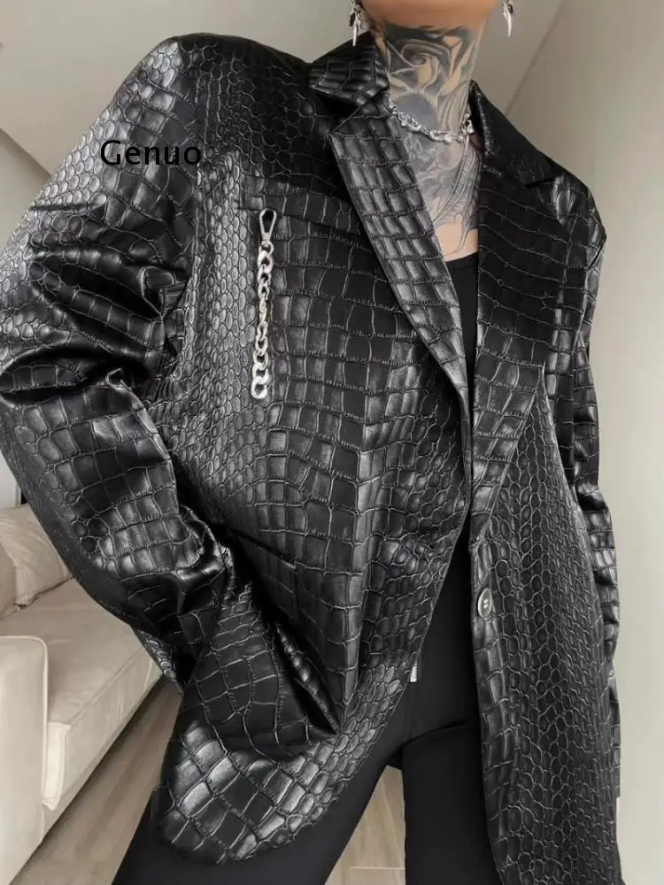 2022 Autumn And Winter New High Street Fashion Cool Leather Jacket Trend Loose Motorcycle Leather Jacket