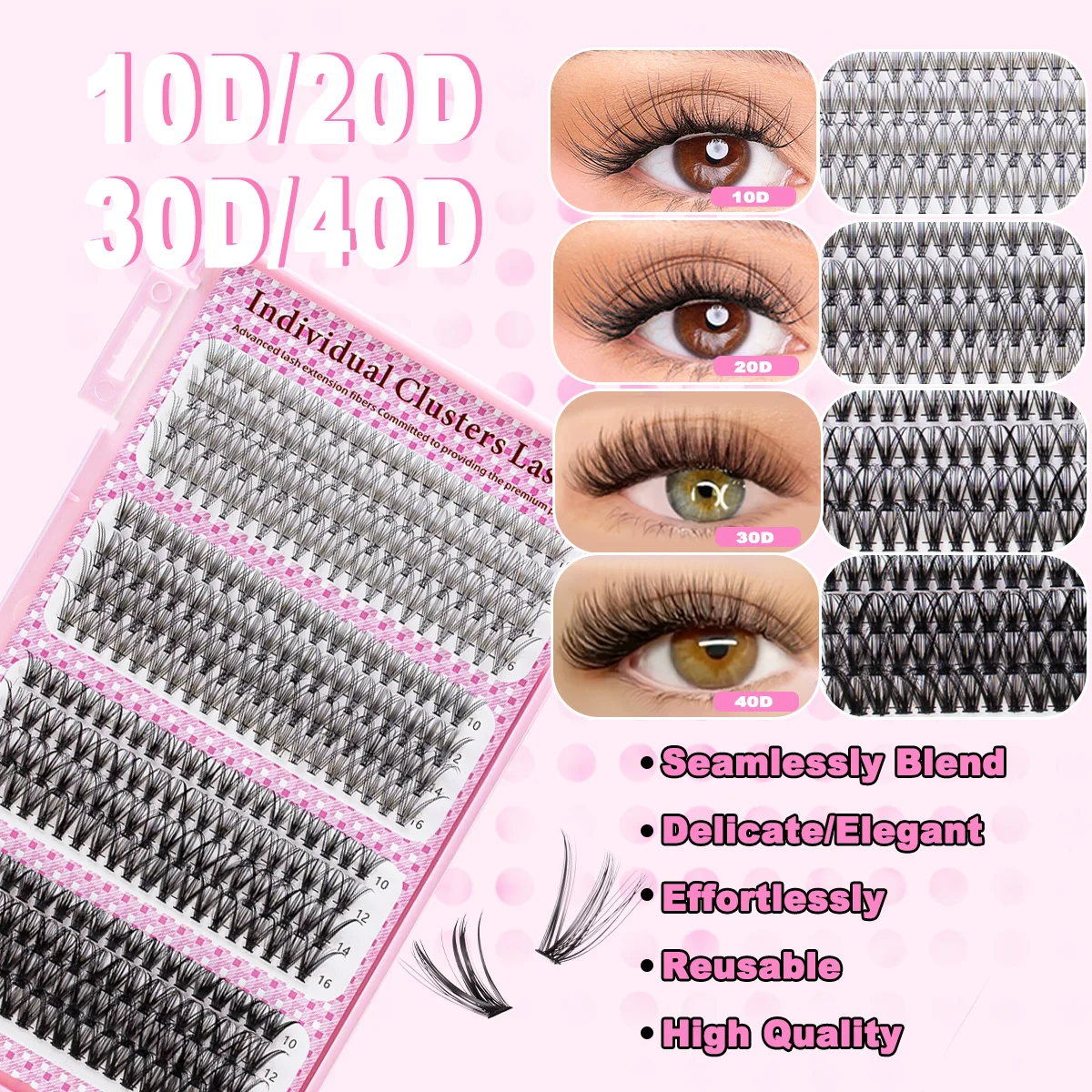 ISEEN Kit de extensión de pestañas DIY, mezcla de pestañas de alta capacidad, Kit de pestañas individuales con unión, sello, pinzas y cepillo para pestañas