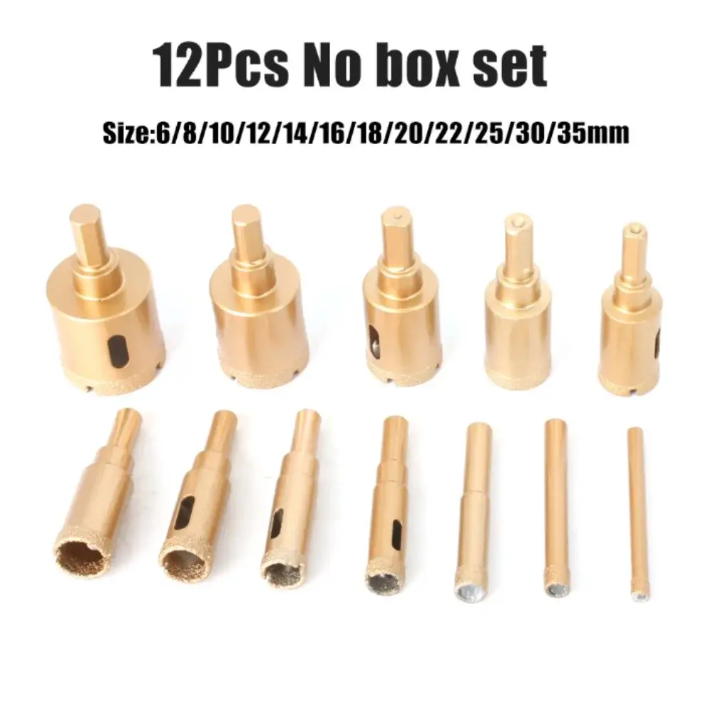 

Vacuum Brazed Adamas Drill Bits 6-35mm Size Gold Color Core Drill Bit 12pcs Set Brazing Drill Bit Glass Drilling
