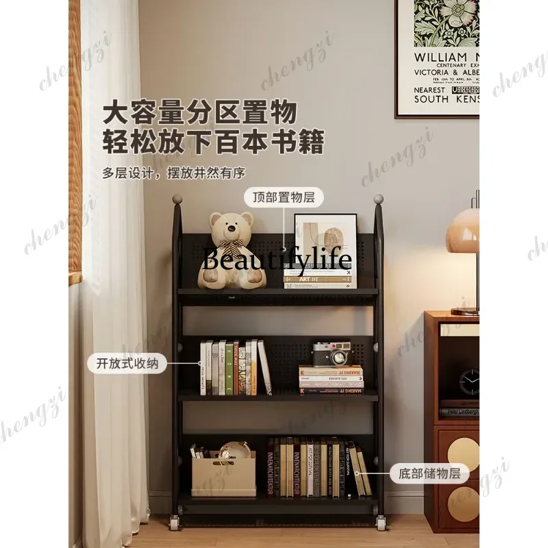 Mobile floor rack, living room against the wall, wrought iron storage, simple storage display bookshelf d178