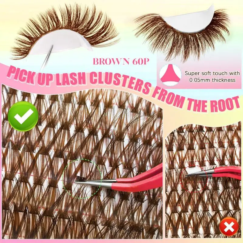 1 Set For Long Total Beginner Friendly Warm-Toned Brown Lashes Brown Lash Cluster Kit Match Light Brown Hair HuesDesert Bling