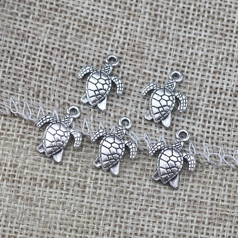 30 Pieces/Lot 15*12mm Antique Silver Plated Cute Turtle Charms Necklace Earrings Pendant Animal Charms For Jewelry Making