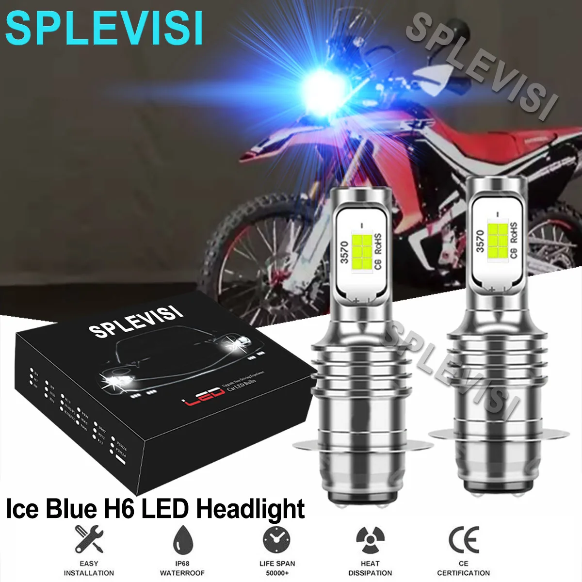 

2x70W 8000K Ice Blue H6 LED Motorcycle Headlight Bulbs For Honda Pioneer 500 700 1000 2014 2015 2016 2017 2018 Motorcycle led