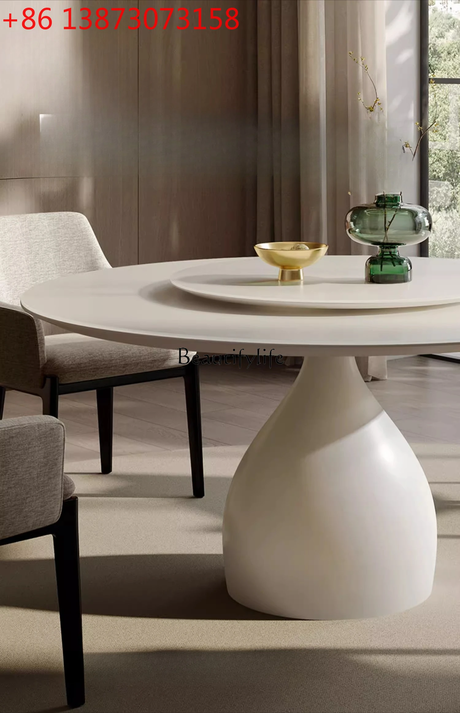 02 Italian modern cream style white jade unicorn tempered glass dining table, high-end household dining table