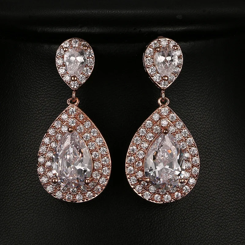 Brilliant Water Drop Cubic Zirconia Long Earrings Big CZ Bridal Crystal Wedding Earrings For Brides Fashion Jewelry Brinco AE413