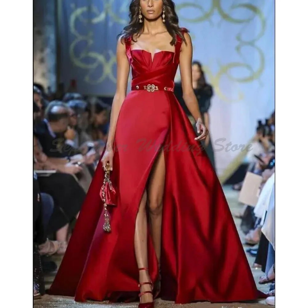 

Elie Saab Haute Couture Темно-красное вечернее платье на тонких бретельках A Line Платье для выпускного вечера с разрезом по бокам Вечернее платье для особых случаев