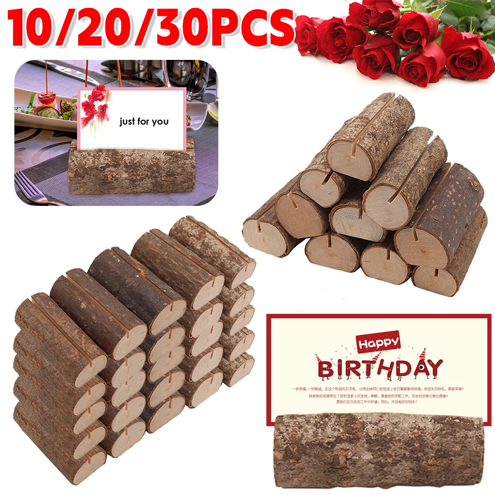 30-10PCS Natural Wooden Place Card Holders Stand Card Photo Clip Rustic Wedding party accessories Table number Name Sign