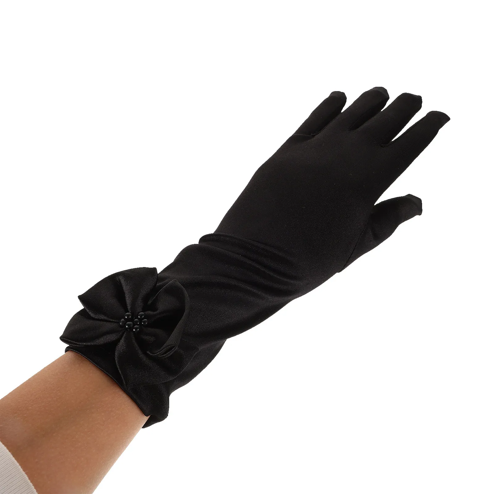 

1 пара элегантных атласных длинных перчаток с бантом для свадьбы, дня рождения, чаепития, торжественных мероприятий, аксессуары