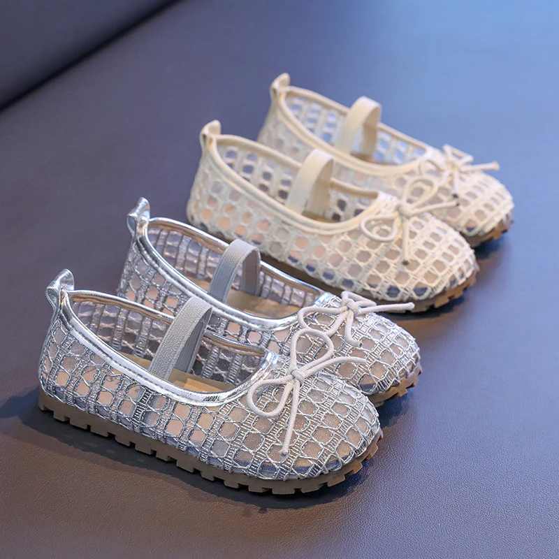 

Toddler Girls Mesh Ballet Flats with Cute Bow 2026 New Summer Kid Dress Shoes Soft Sole Simple Princess Girls School Dance Flats