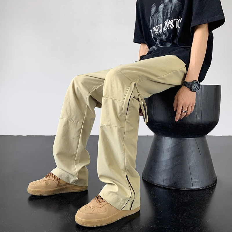 

Брюки парашютные цвета хаки мужские летние тонкие свободные прямые рабочие из ледяного шелка быстросохнущие тактические карго повседневные