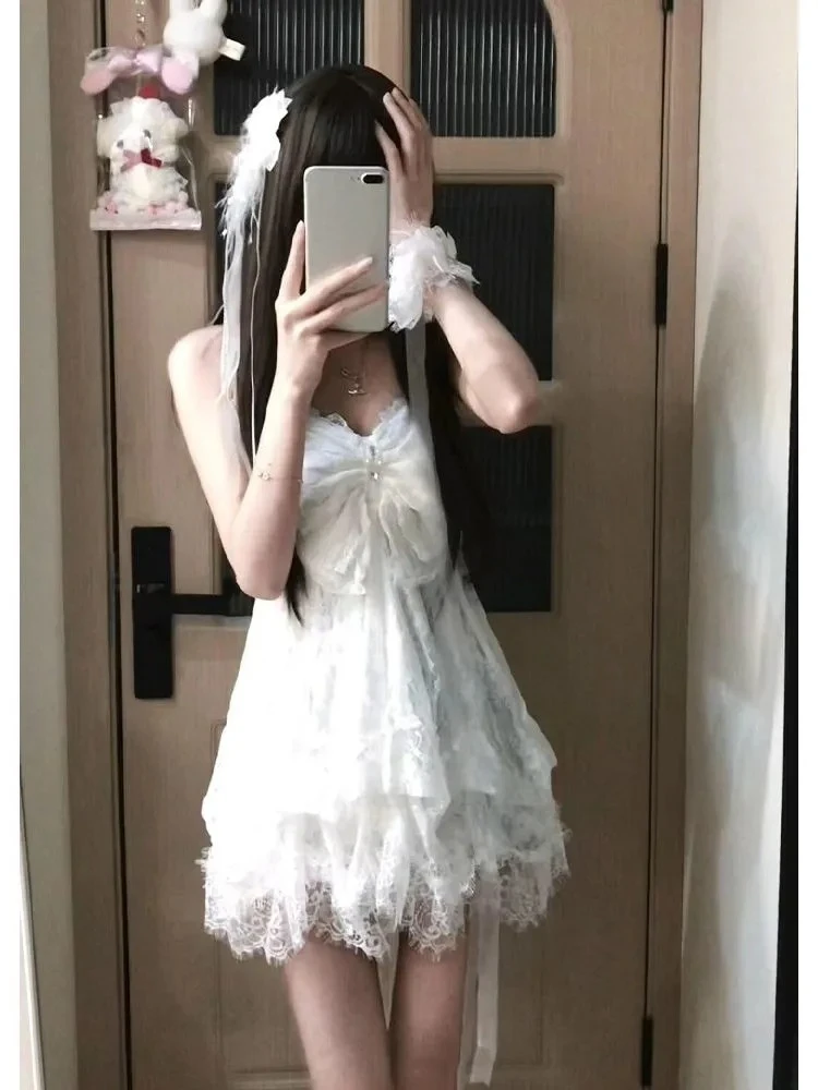 Y2K Japanisches Slim Bandage-Kleid für Damen, lässig, Kawaii, Vintage, süß, mit Spitze, Rüschen, Schleife, gestuft, Lolita-Kleid, Streetwear, Sommer 2026