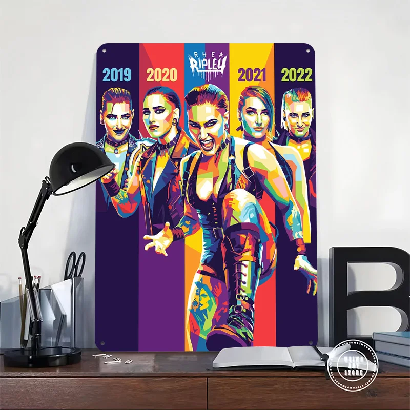 Rhea Ripley Evolution Pop Art Tinplate Poster Custom Wall Art Vintage Metal Signs Retro Tin Plaque for Bedroom Decoration Gaming