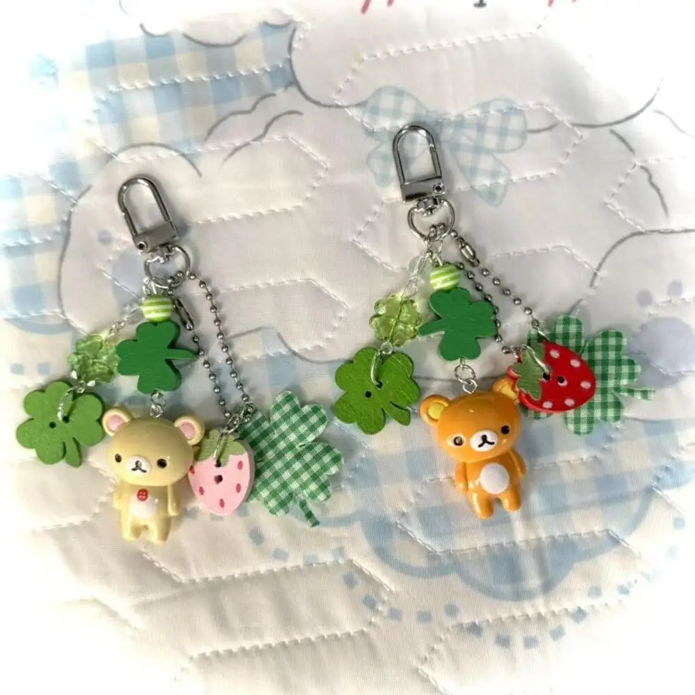 Rilakkuma Korilakkuma Strawberry Four-Leaf Clover Keychain Backpack Notebook Hang Ornaments Zipper Decorate Couple Festival Gift