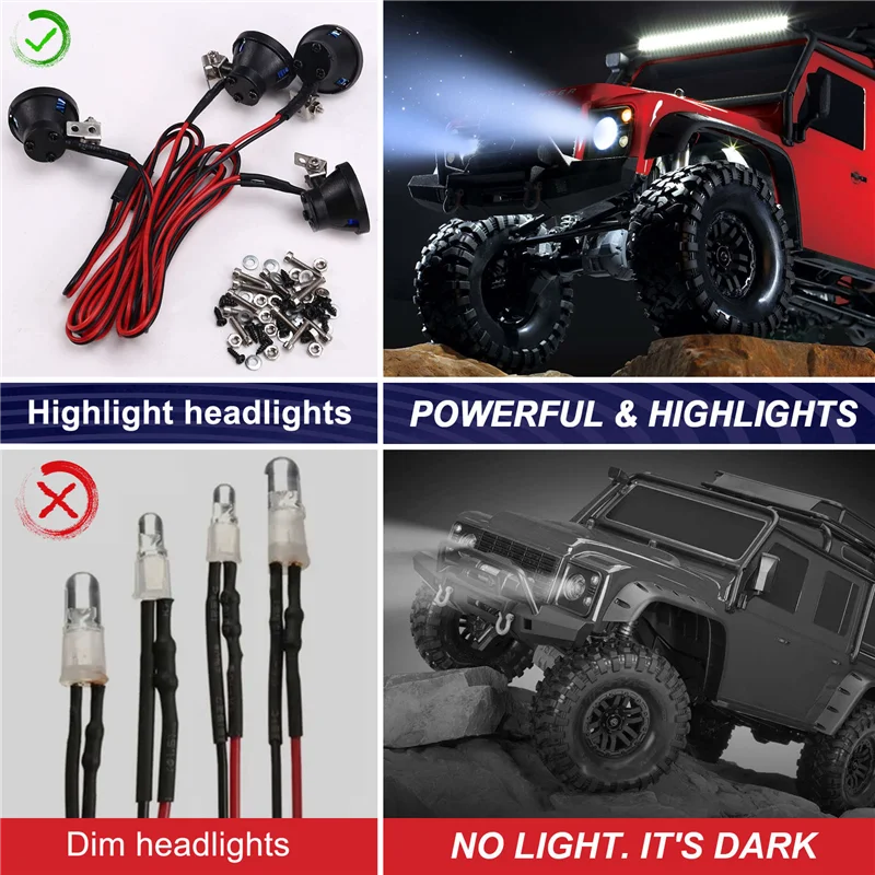 Penawaran Terbaik Lampu LED Lampu Sorot untuk TRX-4 TRX6 Axial SCX10 SCX24 1/10 1/24 RC Mobil Truk Dekorasi Bagian 4LED