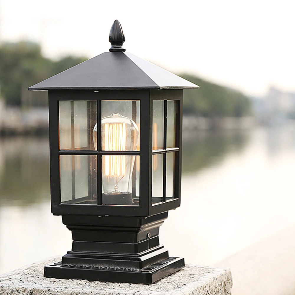 Mengjay Outdoor Post Light for Pathway Walkway,Exterior E27 Pole Light Pillar Lantern with Clear Glass Shade and Black Finish