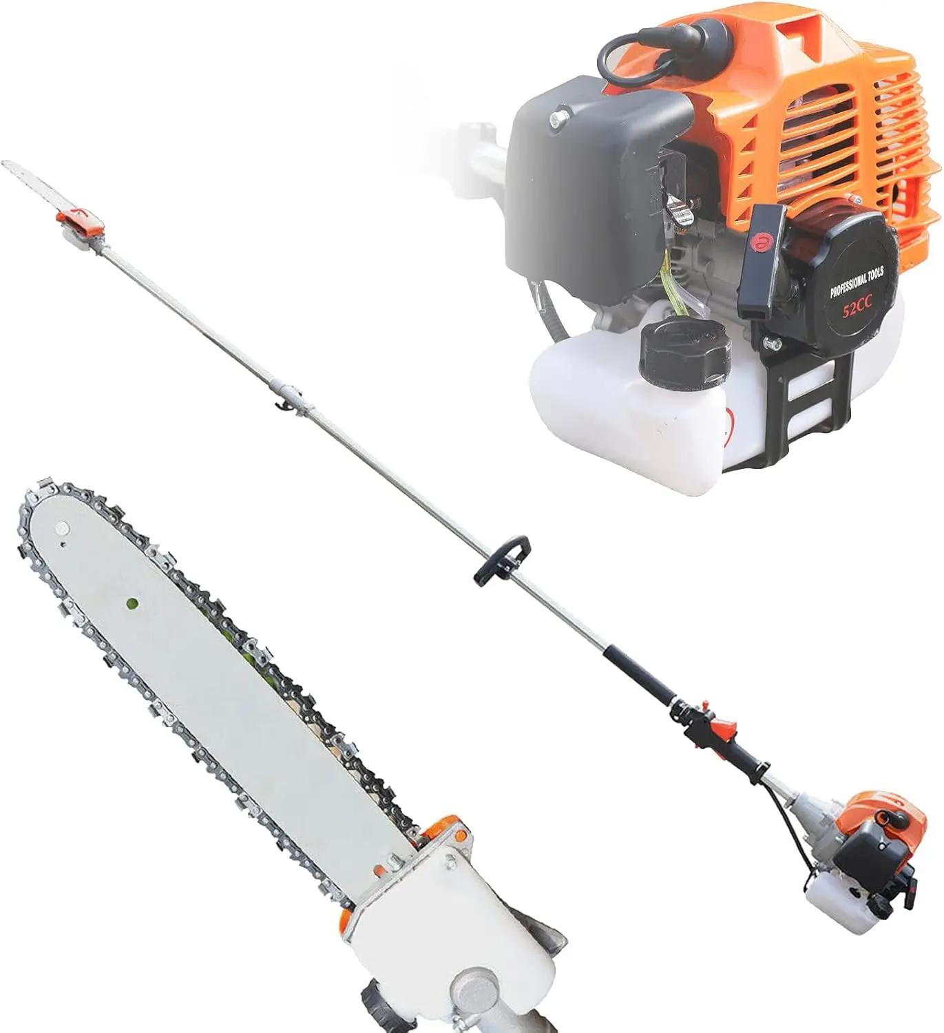 52Cc 2 Stroke Chainsaw Long Reach Chain Saw, Gas Pole Pruner 3-2-Stroke W/Extension Pole For Agriculture Forest