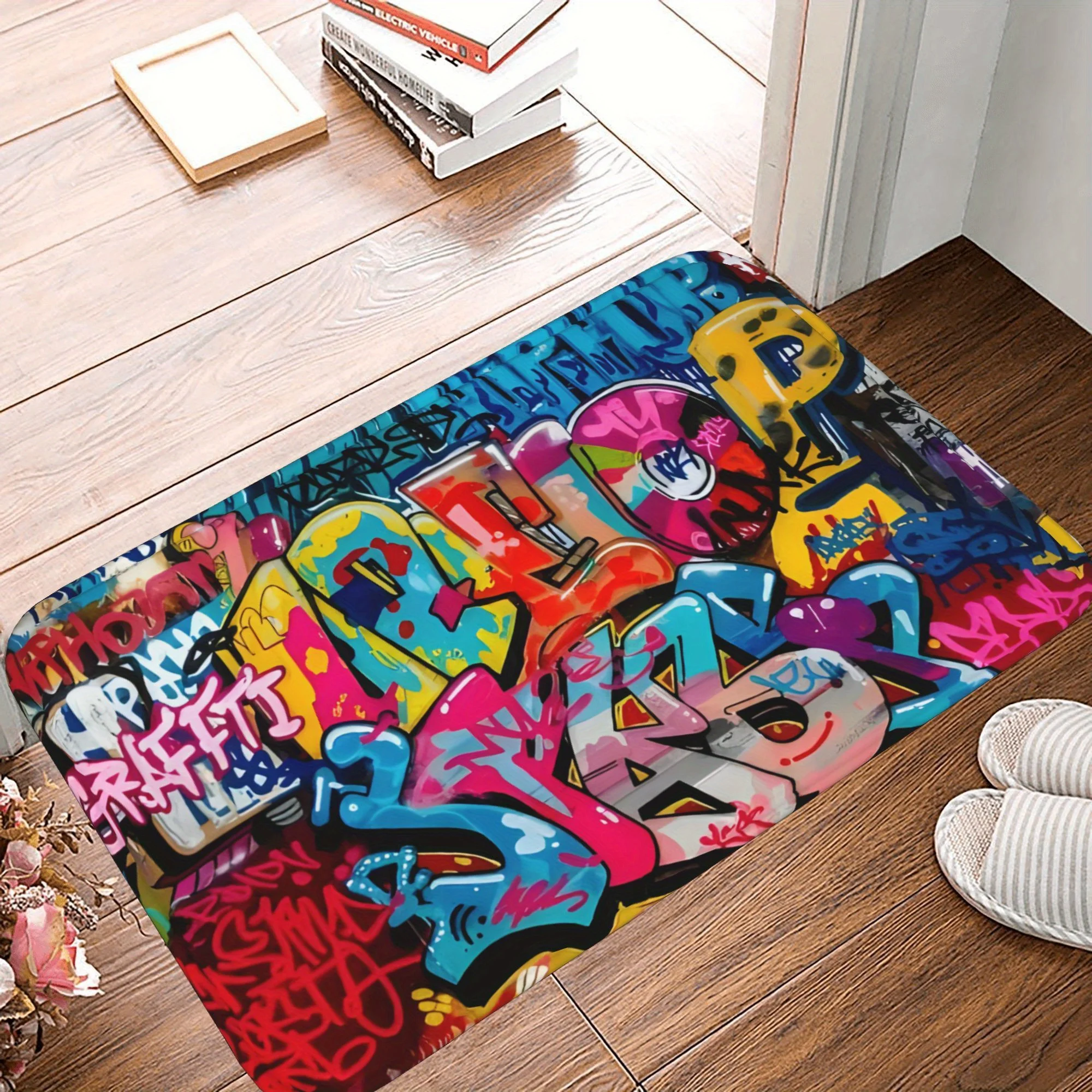 Vibrant Graffiti Art Doormat - High-Quality Non-Slip Mat, Bold Urban Design for Street Art Lovers and Modern Home Decor Ideas