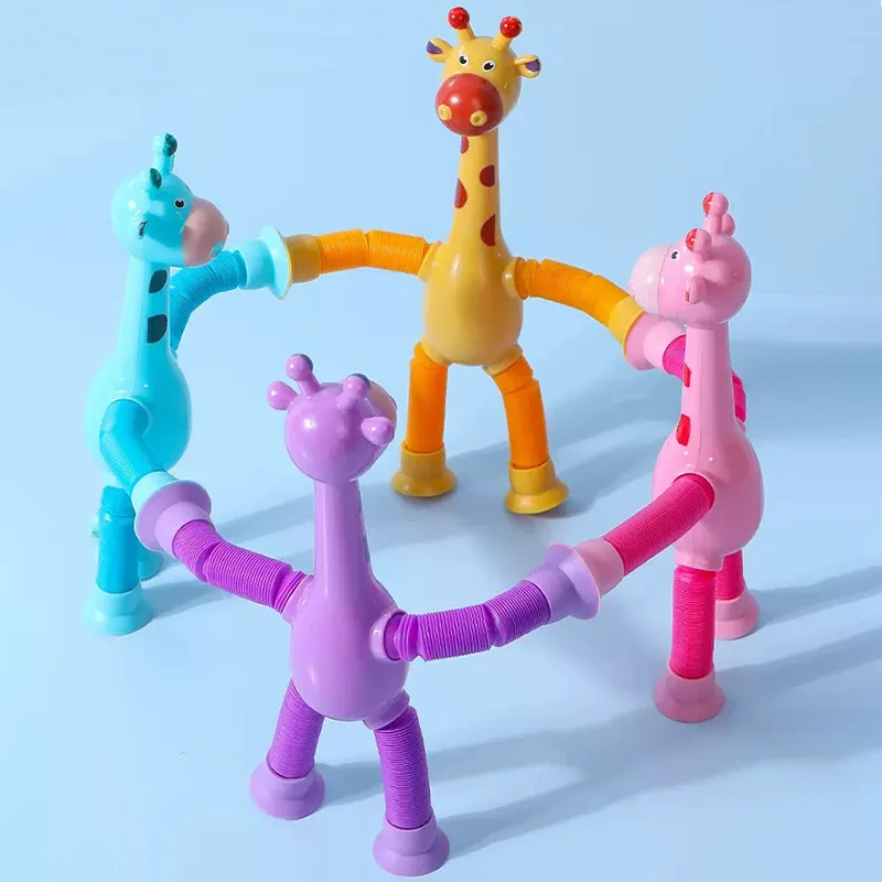 Nieuwe Stressverlichting Telescopische Giraffe Speelgoed Pop Buizen Kinderen Zuignap Speelgoed Sensorische Balg Speelgoed Anti-Stress Knijpen Speelgoed