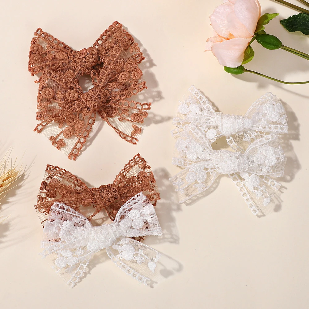 

2Pcs/Set Cute Solid Lace Cutout Bowknot Hair Clips for Baby Girls Handmade Bows Hairpin Barrettes Headwear Kids Hair Accessories