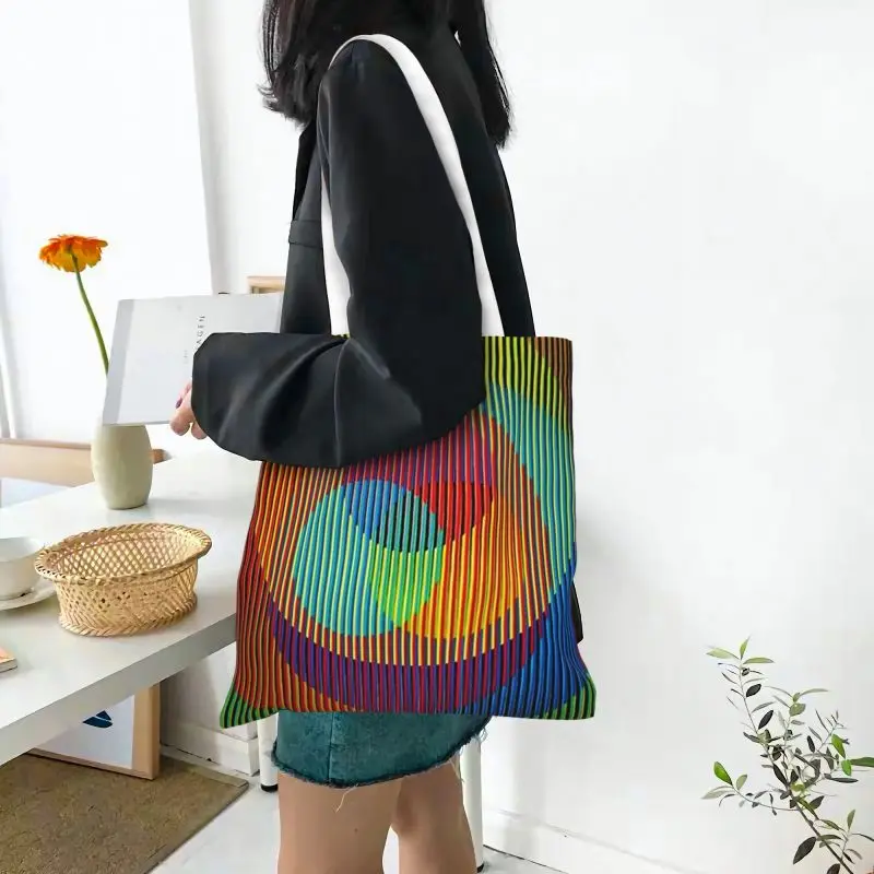 Custom Carlos Cruz Diez Kinetic And Optical Art Canvas Shopping Bag Women Recycling Groceries Tote Shopper Bags