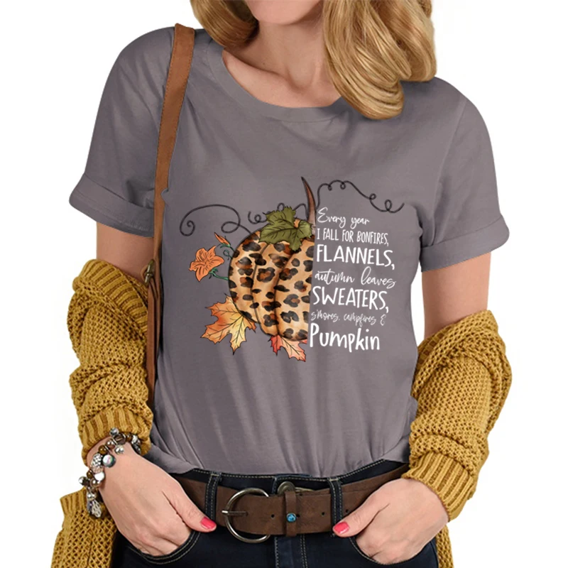 Women Thanksgiving T-Shirts Vintage Autumn Short Sleeve Tops Tees \